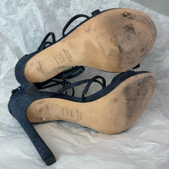 STUART WEITZMAN MYEX sandal denim strappy stiletto 7 women’s - Picture 7 of 9